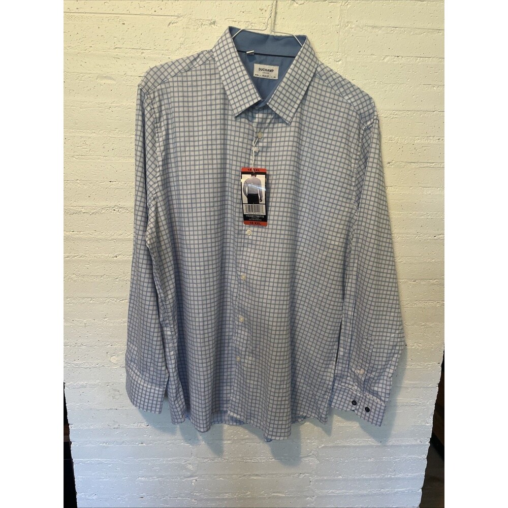 NWT Duchamp London Men's Slim Fit Cotton Stretch Shirt, Light Blue, Size 18 XXL